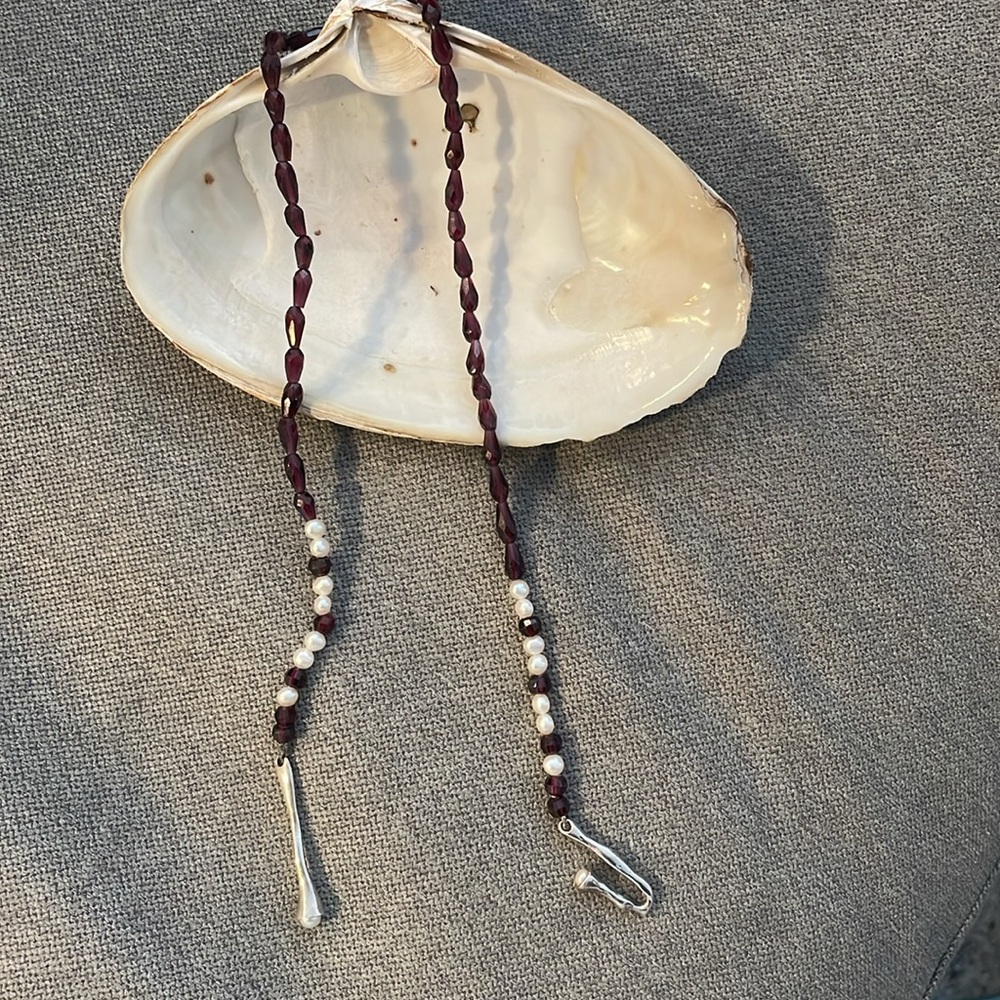 Necklace Stunning Faceted Garnet & Pearl, 50 Red Garnets & 16 Pearls, Verve NYC